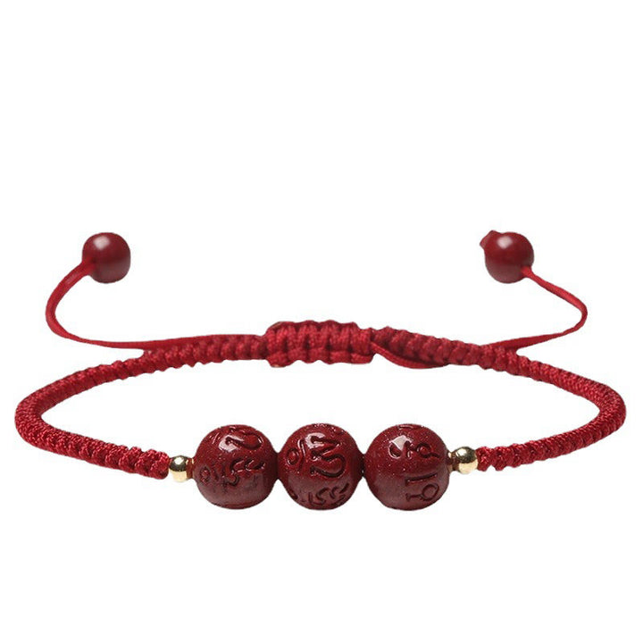 Buddha Stones Cinnabar fatto a mano Om Mani Padme Hum Perline incise Bracciale intrecciato per la benedizione