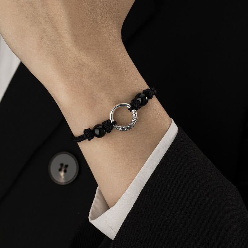 Braccialetto di protezione con fibbia della pace in onice nero in argento sterling 925 Buddha Stones - image 3