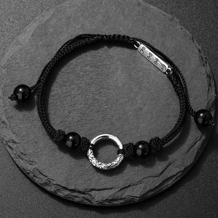 Braccialetto di protezione con fibbia della pace in onice nero in argento sterling 925 Buddha Stones - image 2