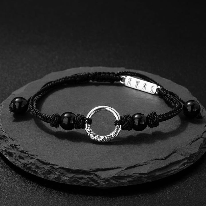 Braccialetto di protezione con fibbia della pace in onice nero in argento sterling 925 Buddha Stones - Fibbia della pace in onice nero (circonferenza del polso: 14-26 cm) - image 0