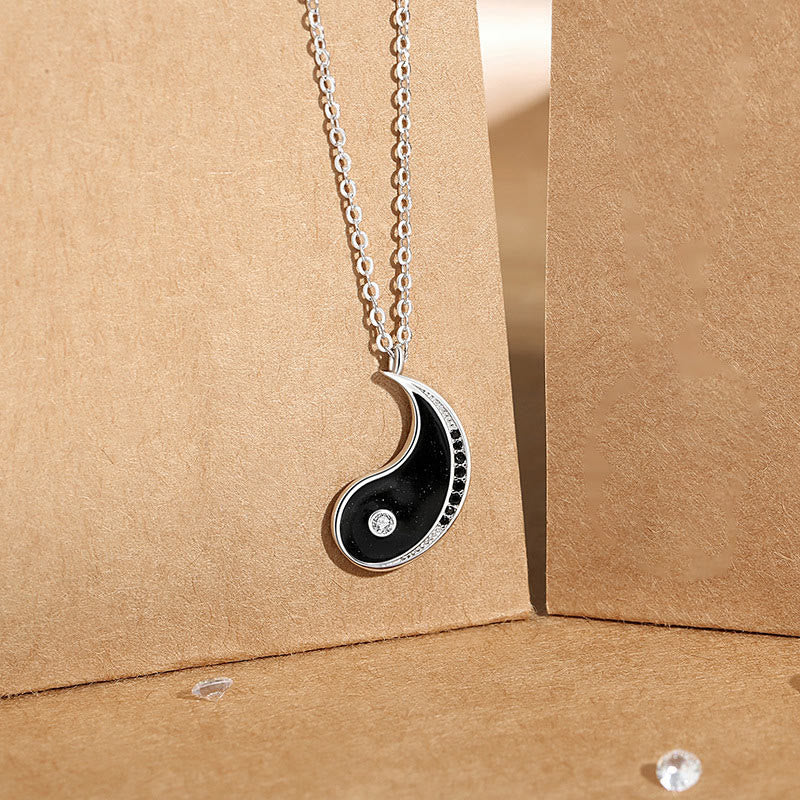 Collana pendente con simbolo Yin Yang in argento sterling 925 con Buddha Stones ciondolo armonioso - Nero - image 6