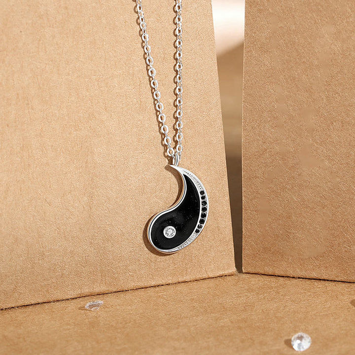 Collana pendente con simbolo Yin Yang in argento sterling 925 con Buddha Stones ciondolo armonioso - Nero - image 6