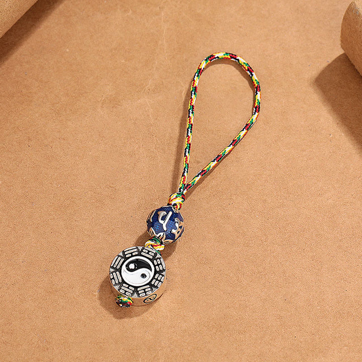 Portachiavi con Buddha Stones Yin Yang, simbolo Om Mani Padme Hum Bagua, in rame