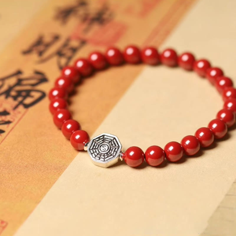 Braccialetto di concentrazione in corda di cinabro con simbolo Yin Yang Bagua in argento sterling 925 Buddha Stones - image 15