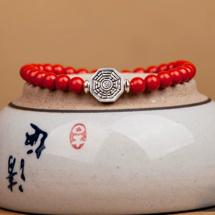 Braccialetto di concentrazione in corda di cinabro con simbolo Yin Yang Bagua in argento sterling 925 Buddha Stones - image 16