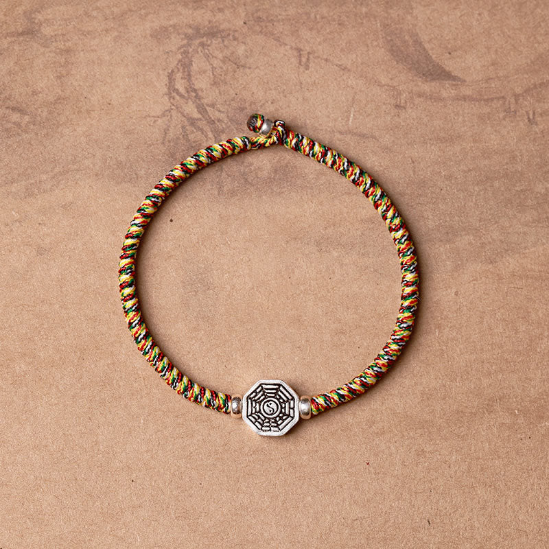 Braccialetto di concentrazione in corda di cinabro con simbolo Yin Yang Bagua in argento sterling 925 Buddha Stones - corda colorata - 23 cm - image 13