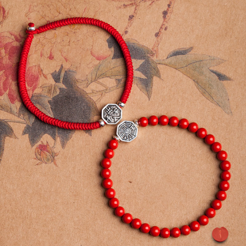 Braccialetto di concentrazione in corda di cinabro con simbolo Yin Yang Bagua in argento sterling 925 Buddha Stones - image 5