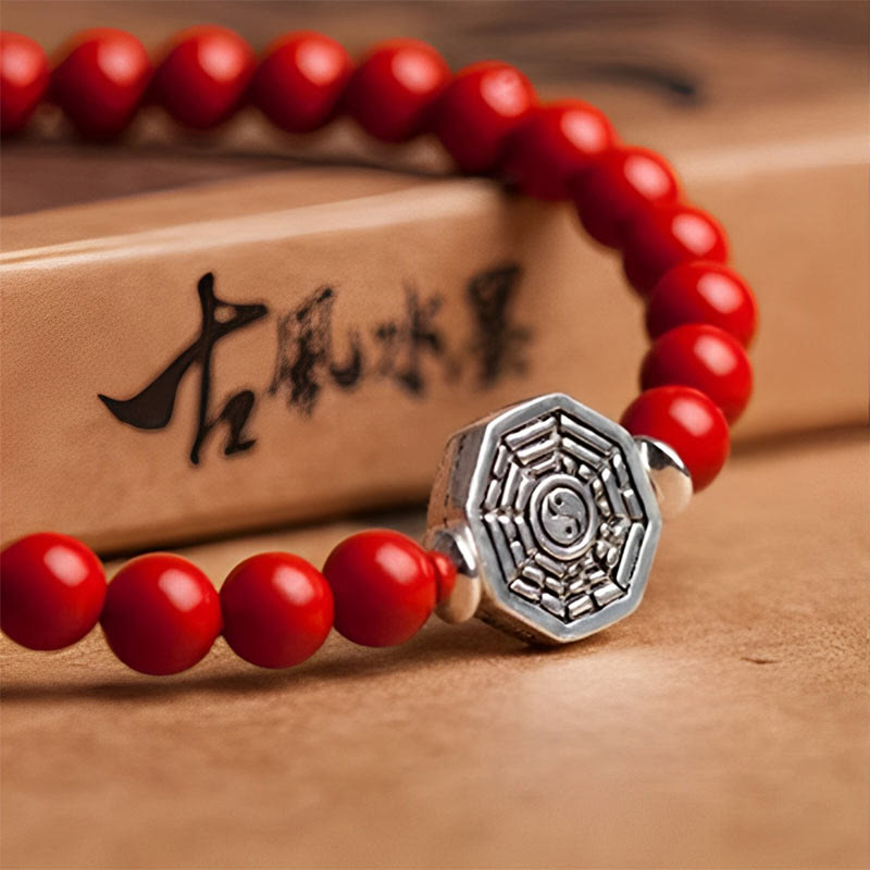 Braccialetto di concentrazione in corda di cinabro con simbolo Yin Yang Bagua in argento sterling 925 Buddha Stones - image 18