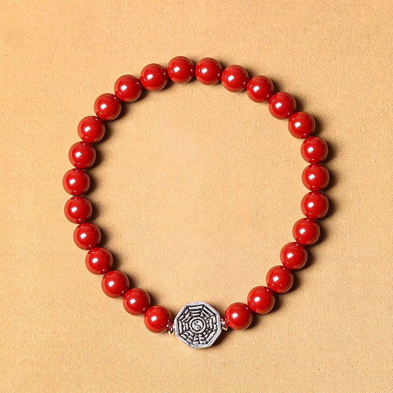 Braccialetto di concentrazione in corda di cinabro con simbolo Yin Yang Bagua in argento sterling 925 Buddha Stones - Perline di cinabro (cordino elastico) - 23 cm - image 14