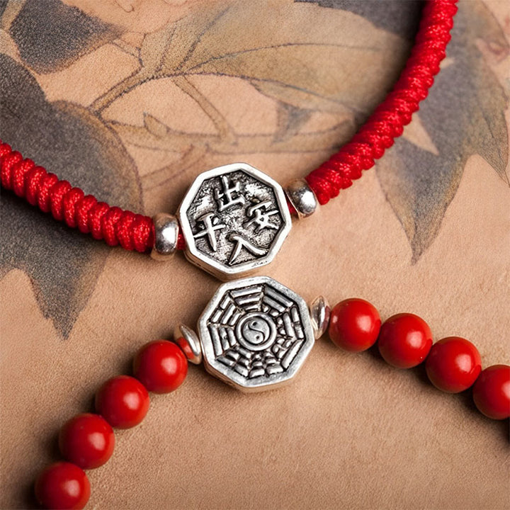 Braccialetto di concentrazione in corda di cinabro con simbolo Yin Yang Bagua in argento sterling 925 Buddha Stones - image 4