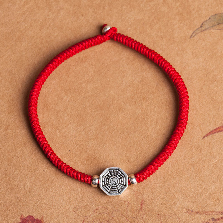Braccialetto di concentrazione in corda di cinabro con simbolo Yin Yang Bagua in argento sterling 925 Buddha Stones - Corda rossa - 23 cm - image 1