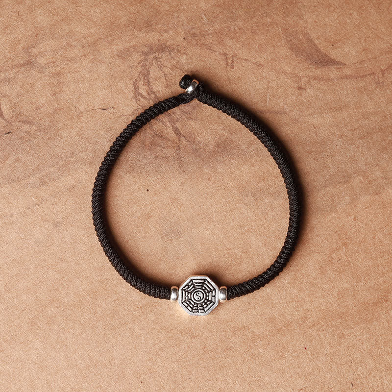 Braccialetto di concentrazione in corda di cinabro con simbolo Yin Yang Bagua in argento sterling 925 Buddha Stones - Corda nera - 23 cm - image 12