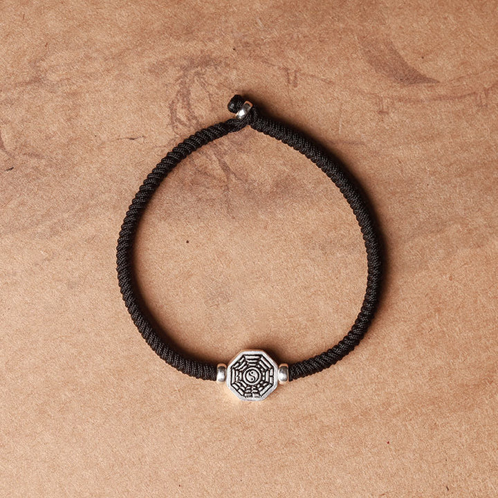 Braccialetto di concentrazione in corda di cinabro con simbolo Yin Yang Bagua in argento sterling 925 Buddha Stones - Corda nera - 23 cm - image 12