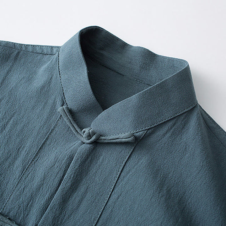 Camicia a maniche corte in cotone con bottoni a rana Buddha Stones, abito cinese Tang, abbigliamento da uomo con tasche - image 3