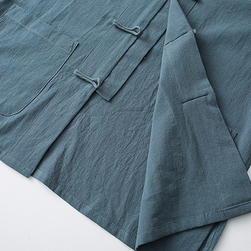 Camicia a maniche corte in cotone con bottoni a rana Buddha Stones, abito cinese Tang, abbigliamento da uomo con tasche - image 6