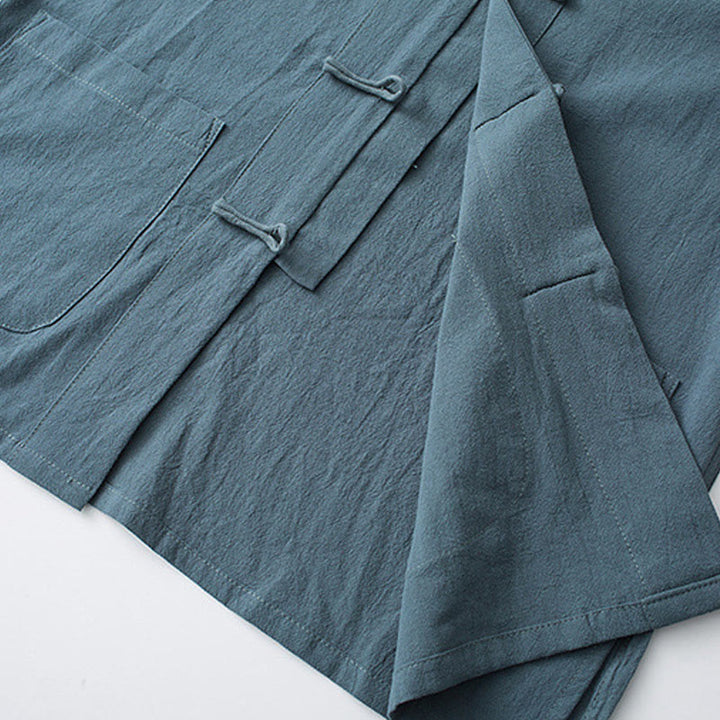 Camicia a maniche corte in cotone con bottoni a rana Buddha Stones, abito cinese Tang, abbigliamento da uomo con tasche - image 6
