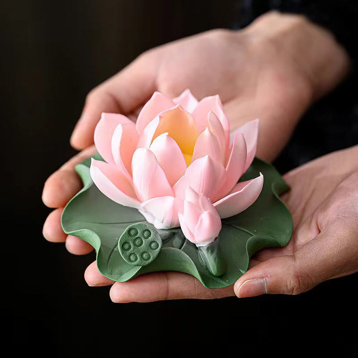 Buddha Stones, fiore di loto, foglia, baccello, guarigione spirituale, bruciatore di incenso in ceramica, decorazione - image 7