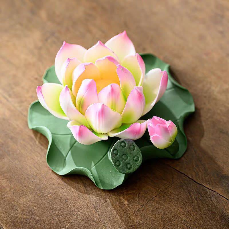 Buddha Stones, fiore di loto, foglia, baccello, guarigione spirituale, bruciatore di incenso in ceramica, decorazione - image 2