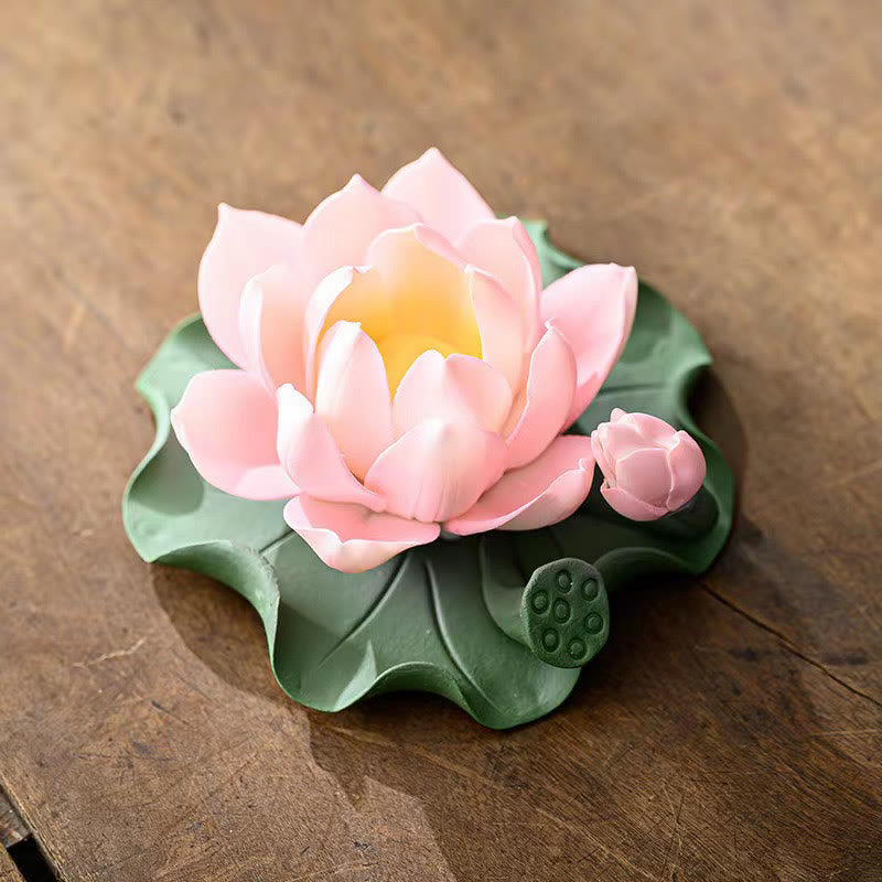 Buddha Stones, fiore di loto, foglia, baccello, guarigione spirituale, bruciatore di incenso in ceramica, decorazione - Loto rosa 10,5*4,7 cm - image 6