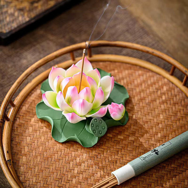 Buddha Stones, fiore di loto, foglia, baccello, guarigione spirituale, bruciatore di incenso in ceramica, decorazione - image 5
