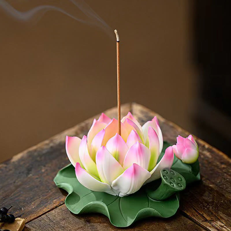 Buddha Stones, fiore di loto, foglia, baccello, guarigione spirituale, bruciatore di incenso in ceramica, decorazione - image 3