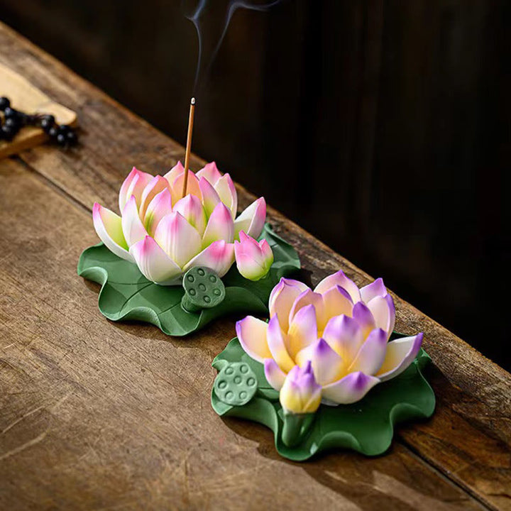 Buddha Stones, fiore di loto, foglia, baccello, guarigione spirituale, bruciatore di incenso in ceramica, decorazione - image 10
