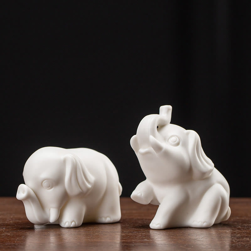 Statua di elefante piccolo Buddha Stones porcellana bianca ceramica forza decorazione scrivania casa - 2 pezzi di elefante - image 13