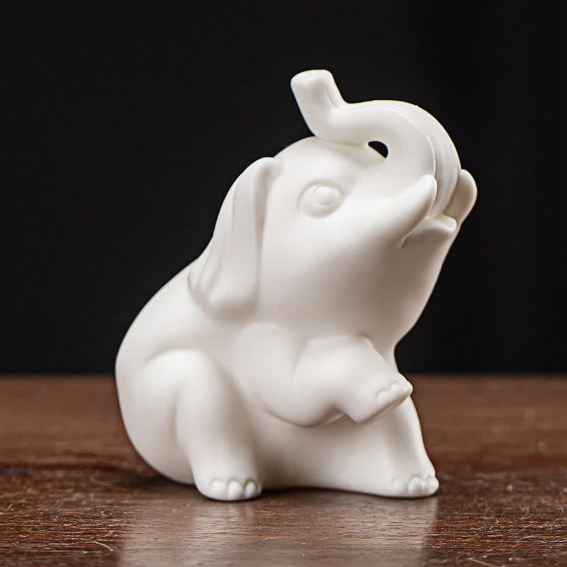 Statua di elefante piccolo Buddha Stones porcellana bianca ceramica forza decorazione scrivania casa - Elefante che alza la zampa 9*5,5*7cm - image 7