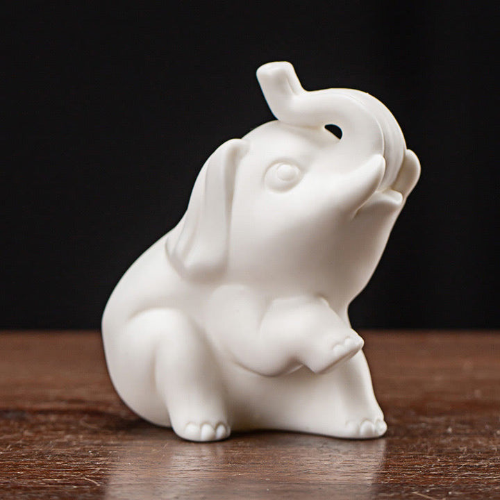 Statua di elefante piccolo Buddha Stones porcellana bianca ceramica forza decorazione scrivania casa - Elefante che alza la zampa 9*5,5*7cm - image 7