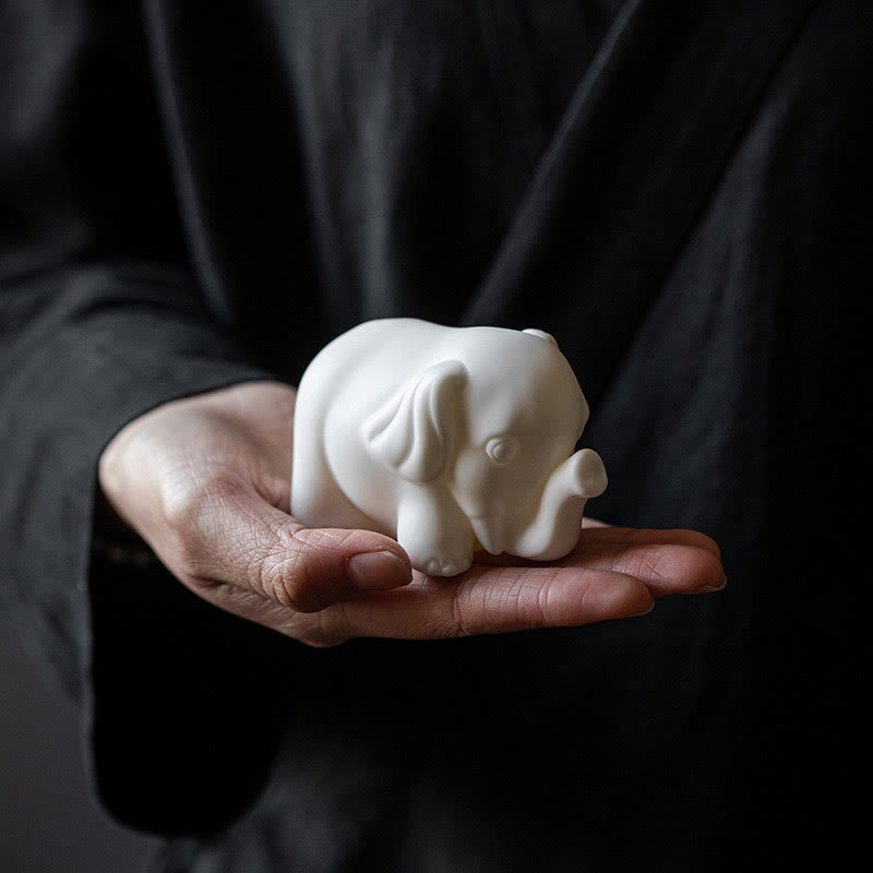Statua di elefante piccolo Buddha Stones porcellana bianca ceramica forza decorazione scrivania casa - image 3
