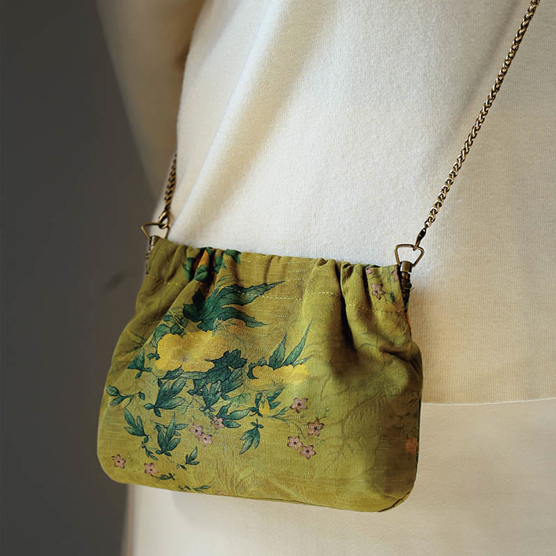 Buddha Stones Giallo Verde Fiore Nero Cachi Catena di Metallo Borsa a Tracolla Borsa a Mano