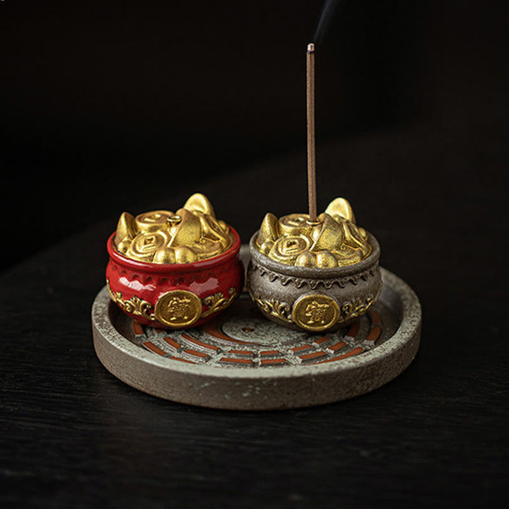 Buddha Stones Piccola ciotola del tesoro Sacchetto fortunato Vassoio Bagua Bastoncino di ceramica curativo Bruciatore di incenso Decorazione