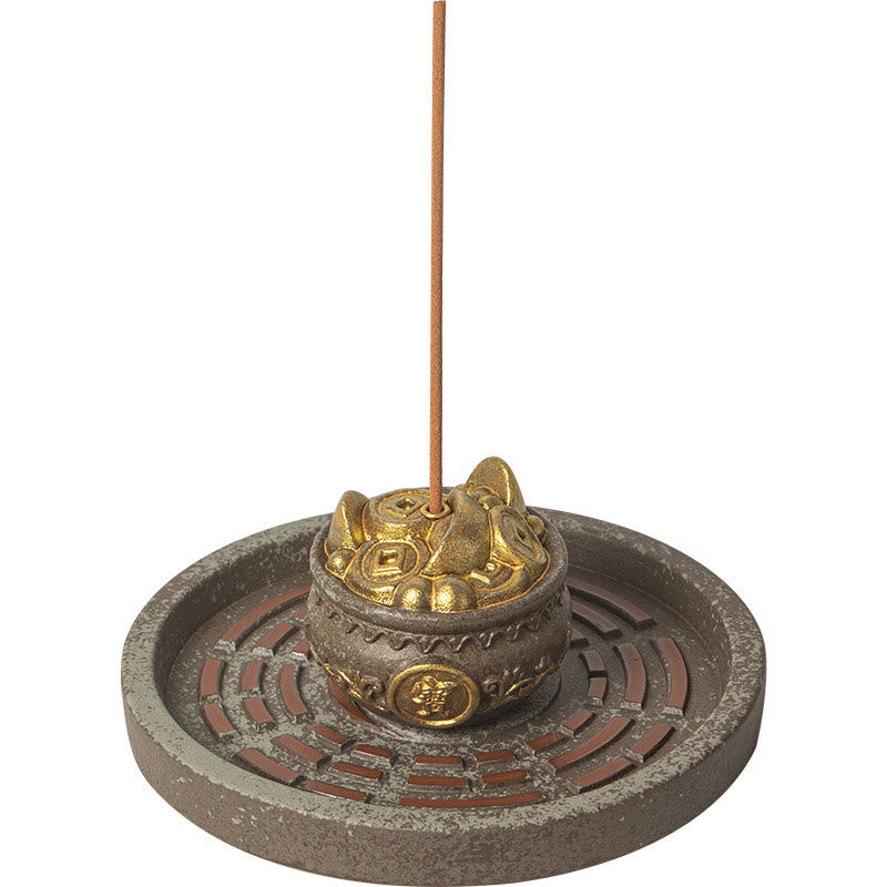 Buddha Stones Piccola ciotola del tesoro Sacchetto fortunato Vassoio Bagua Bastoncino di ceramica curativo Bruciatore di incenso Decorazione