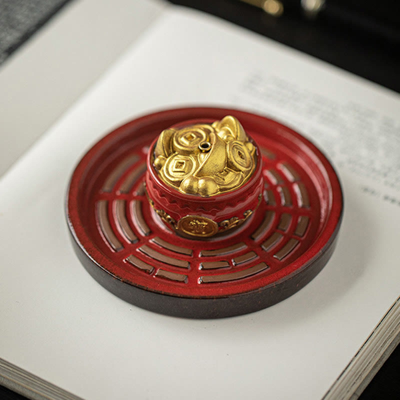 Buddha Stones Piccola ciotola del tesoro Sacchetto fortunato Vassoio Bagua Bastoncino di ceramica curativo Bruciatore di incenso Decorazione