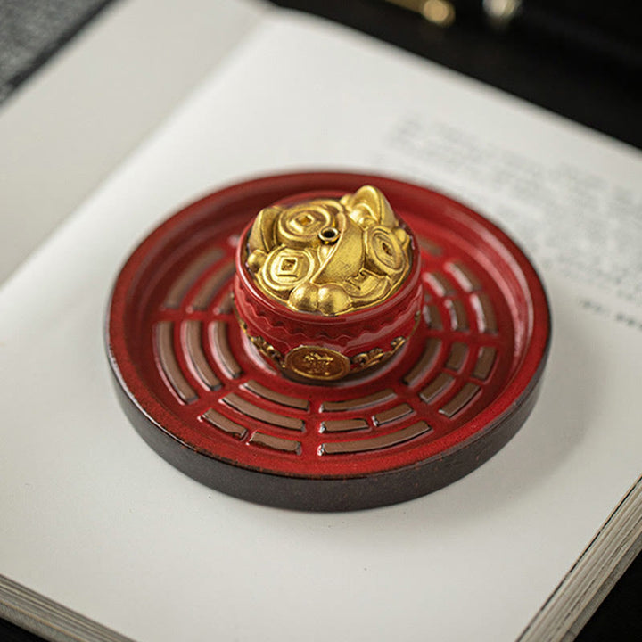 Buddha Stones Piccola ciotola del tesoro Sacchetto fortunato Vassoio Bagua Bastoncino di ceramica curativo Bruciatore di incenso Decorazione
