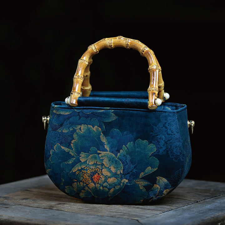Borsa a tracolla con cerniera in metallo con catena di metallo, motivo : Buddha Stones, vintage, fiore, peonia