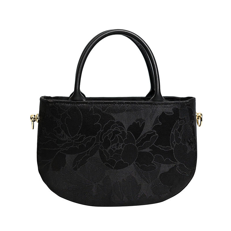 Borsa a tracolla con cerniera in metallo con catena di metallo, motivo : Buddha Stones, vintage, fiore, peonia