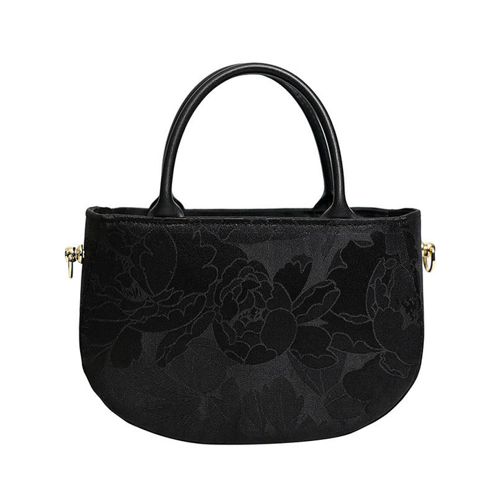 Borsa a tracolla con cerniera in metallo con catena di metallo, motivo : Buddha Stones, vintage, fiore, peonia