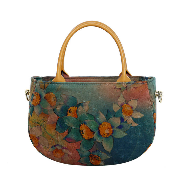 Borsa a tracolla con cerniera in metallo con catena di metallo, motivo : Buddha Stones, vintage, fiore, peonia