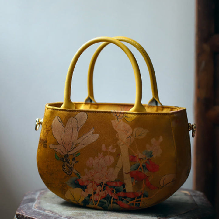 Borsa a tracolla con cerniera in metallo con catena di metallo, motivo : Buddha Stones, vintage, fiore, peonia