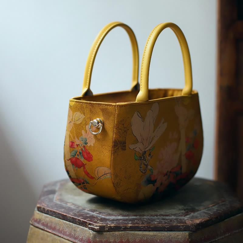 Borsa a tracolla con cerniera in metallo con catena di metallo, motivo : Buddha Stones, vintage, fiore, peonia