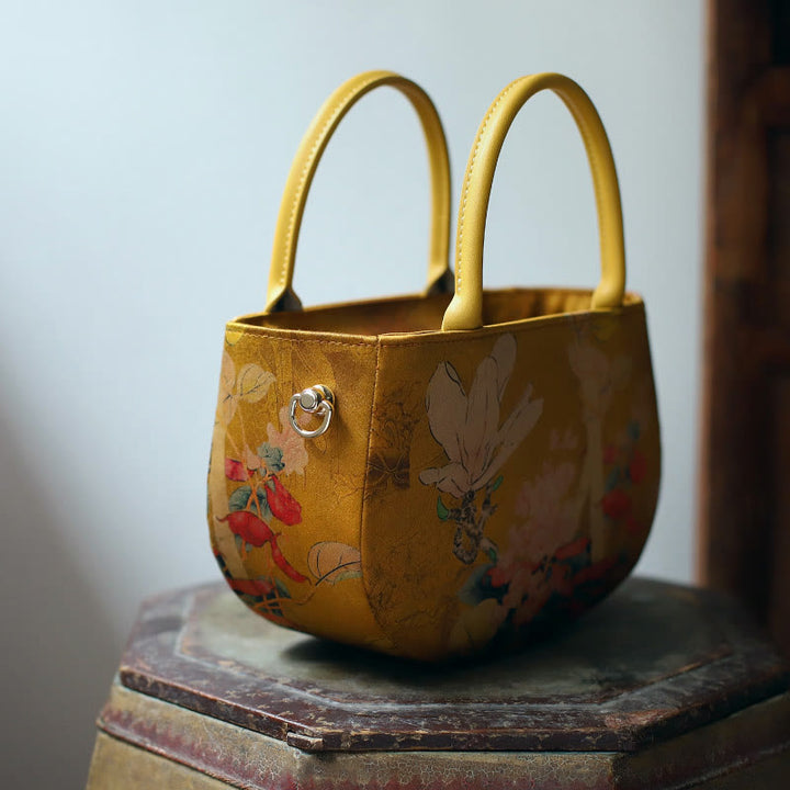 Borsa a tracolla con cerniera in metallo con catena di metallo, motivo : Buddha Stones, vintage, fiore, peonia