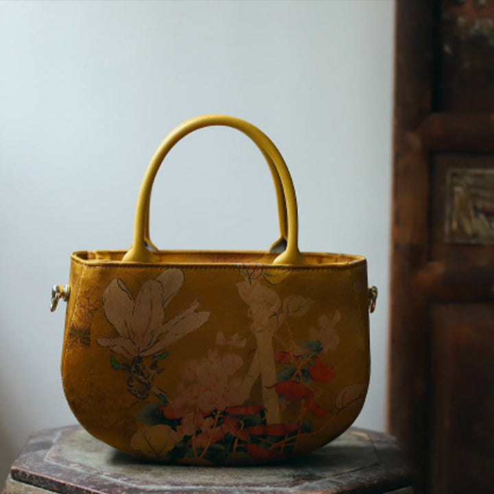 Borsa a tracolla con cerniera in metallo con catena di metallo, motivo : Buddha Stones, vintage, fiore, peonia