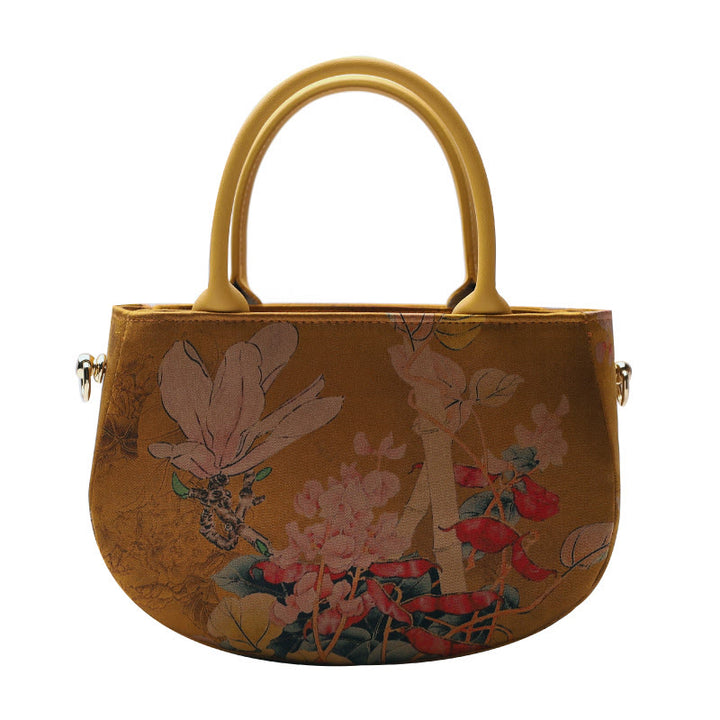 Borsa a tracolla con cerniera in metallo con catena di metallo, motivo : Buddha Stones, vintage, fiore, peonia