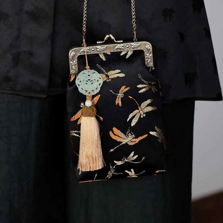 Borsa a tracolla con catena in metallo e piccola libellula , Buddha Stones, borsa a tracolla per cellulare