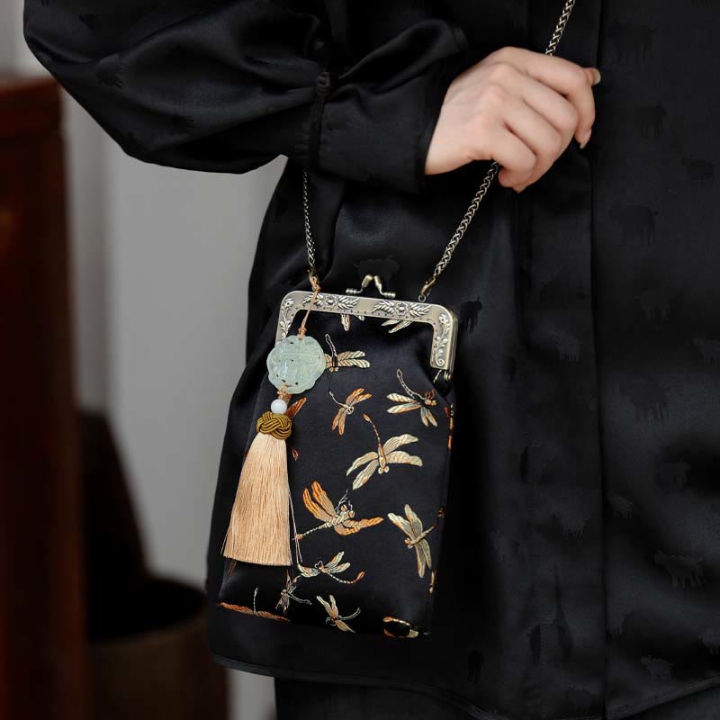Borsa a tracolla con catena in metallo e piccola libellula , Buddha Stones, borsa a tracolla per cellulare