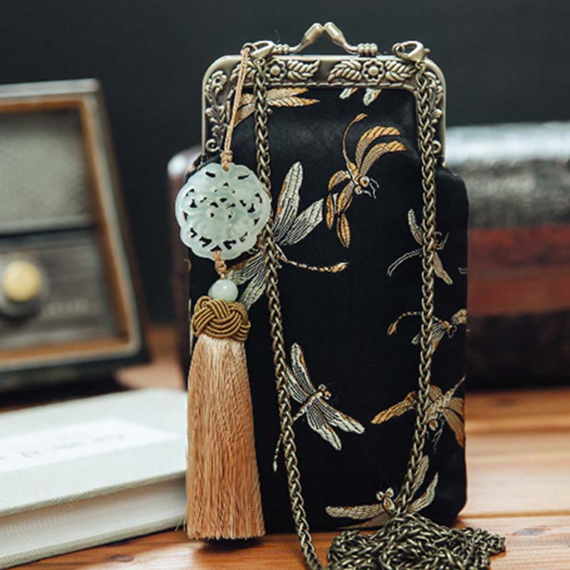 Borsa a tracolla con catena in metallo e piccola libellula , Buddha Stones, borsa a tracolla per cellulare