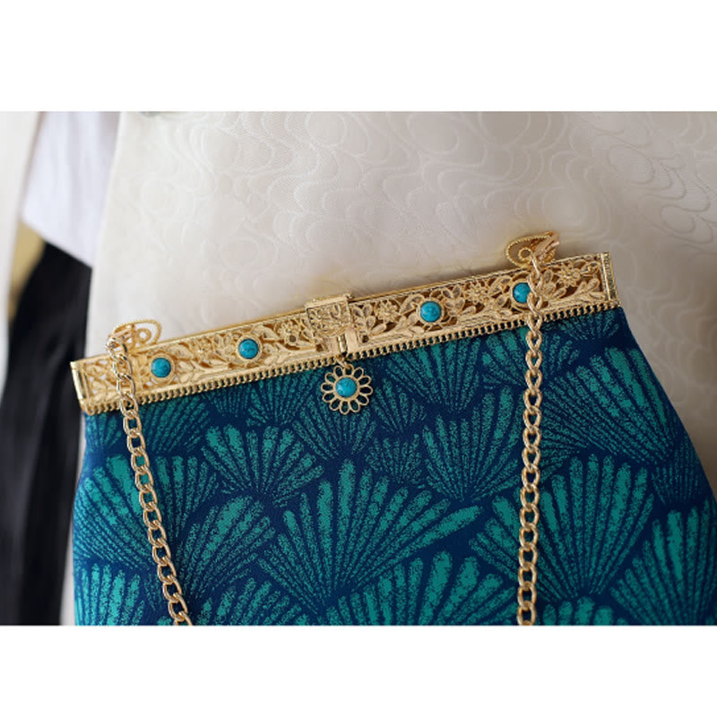 Borsa a tracolla con catena in metallo e linee blu Buddha Stones