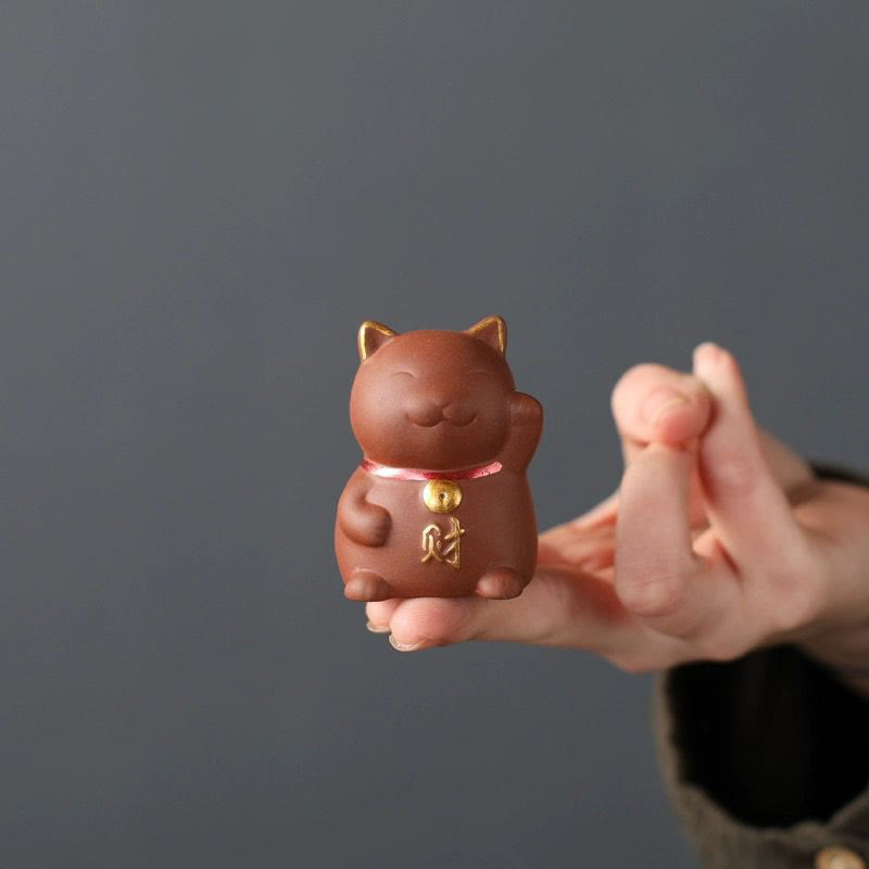 Decorazione in argilla viola con statuetta Buddha Stones Mini Lucky Cat Wealth Tea Pet - image 2