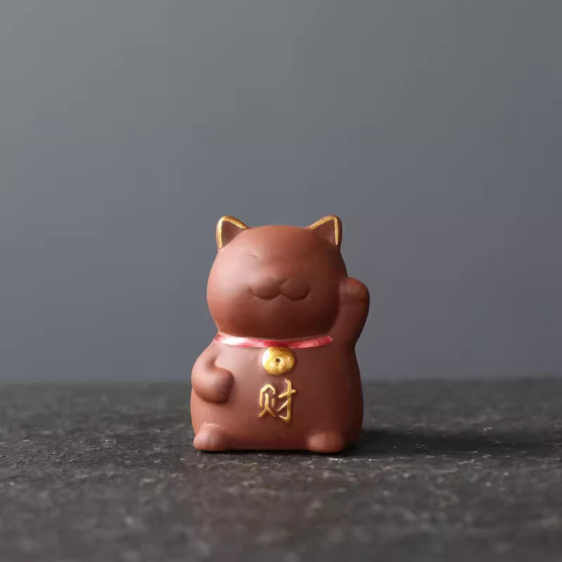 Decorazione in argilla viola con statuetta Buddha Stones Mini Lucky Cat Wealth Tea Pet - Rosso 4*3,8*5,5 cm - image 0